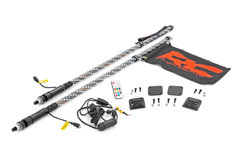 Whip Mount | Bed |  4' Multl-Color LED Whip Pair | Honda Talon 1000